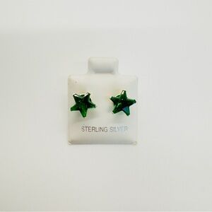 Brand New Sterling Silver Green Star CZ Earrings